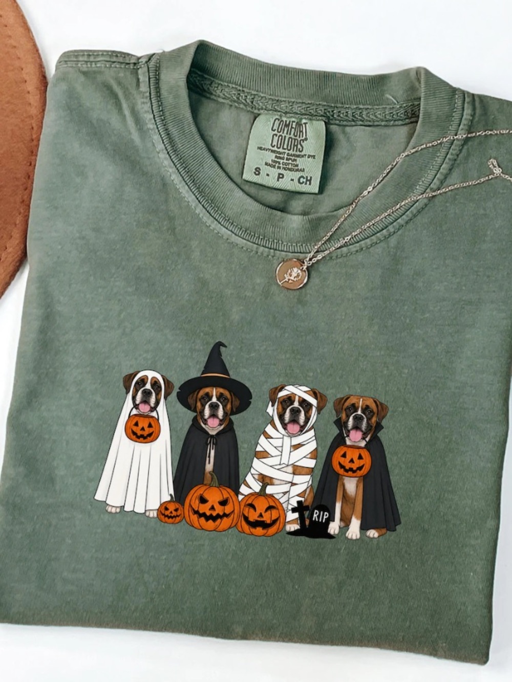 Comfort Colors Boxer Dog Ghost Witch Mummy Vampire Halloween Pumpkin T-Shirt